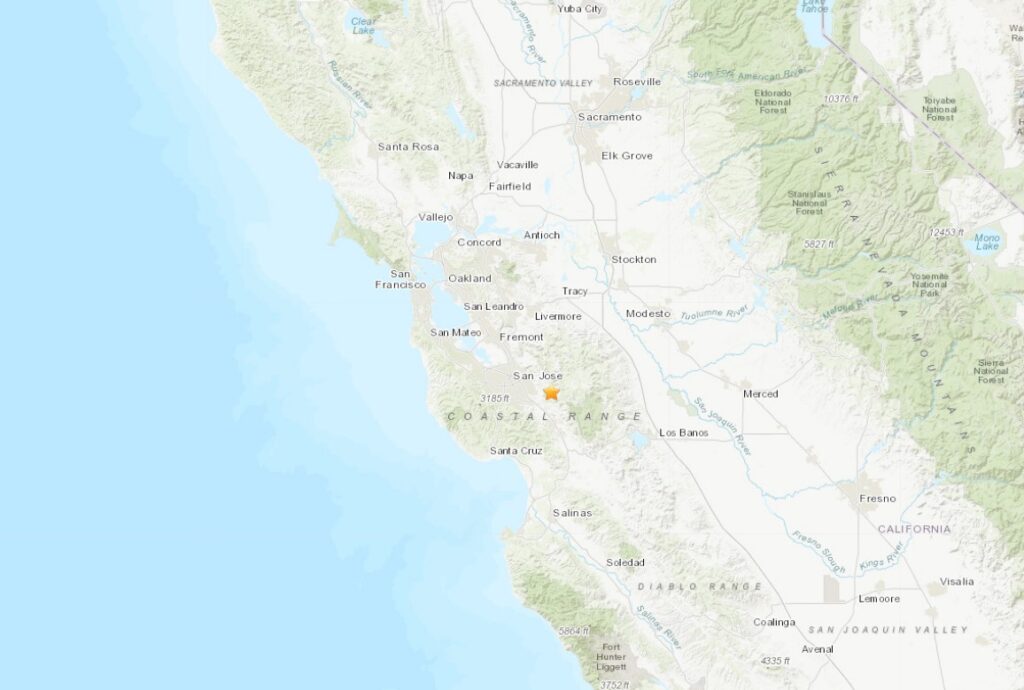 Light earthquake near San Jose, California