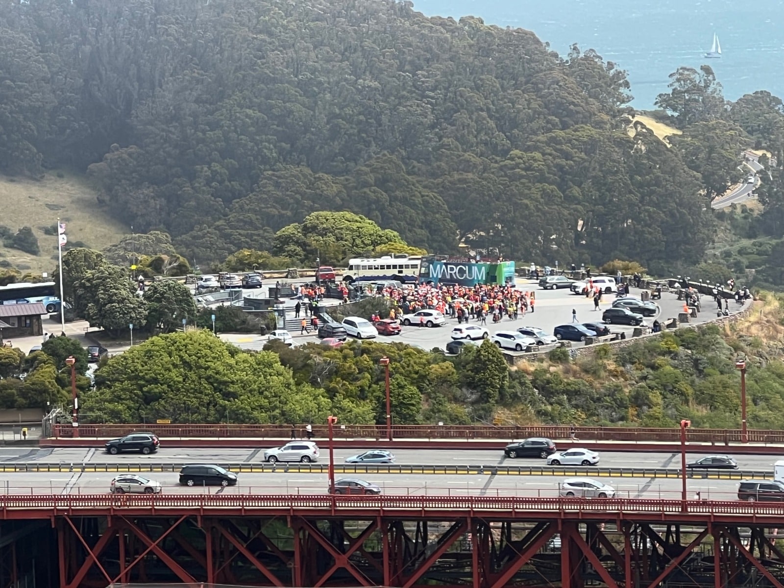 Anti-gun violence protesters gather on the Golden Gate Bridge