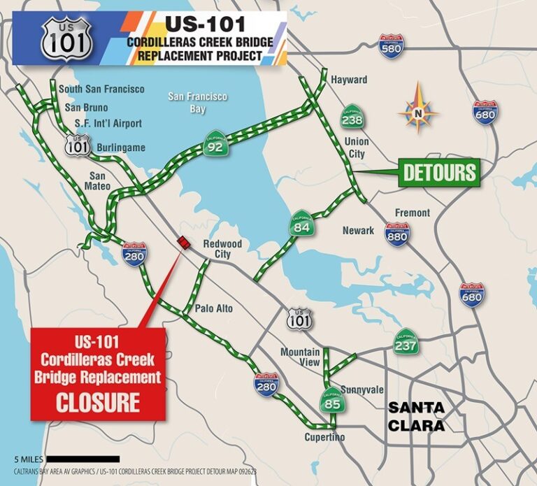 They will close US 101 from October 13 to 16 for replacement of the Cordilleras Creek bridge