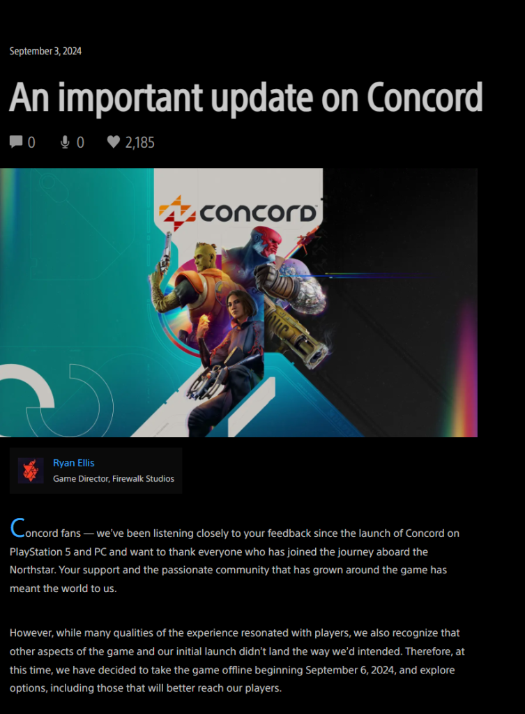 Concord, el juego que vivió por solo dos semanas