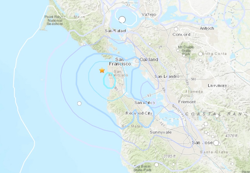 This morning an earthquake of magnitude 3.7 was recorded off the coast of San Francisco.