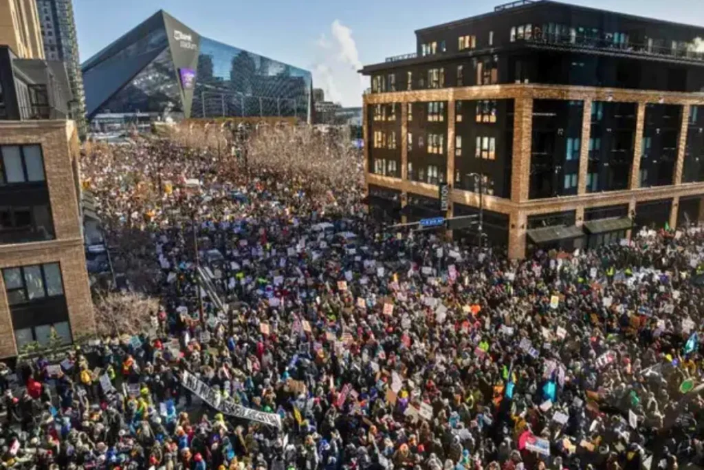 Thousands of people took to the streets of Minneapolis to demand that ICE cease its immigration enforcement activities in the state (MNStandUp photo via Facebook)