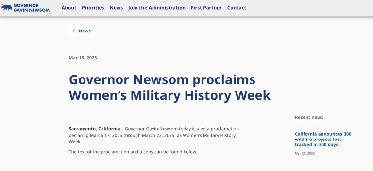 California reconoce el papel de las mujeres en la historia militar