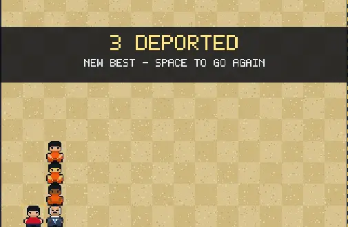 Rio Run, toma elementos del popular juego Snake. Una figura recorre una cuadrícula que representa la zona del río Grande y persigue personajes pixelados que simbolizan a posibles migrantes.